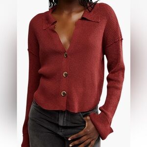 FREE PEOPLE NWT Ella button-up sweater -russet acorn -XL